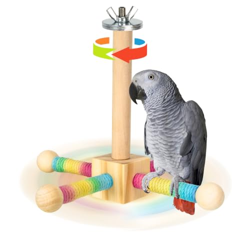 Image of Agape 360 Rotating Bird Perch Stand, Wooden Parrot Exercise Toy