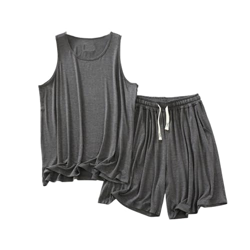 Men's 2 Piece Pajama Set Lounge Tank Shorts Soft Sleepwear Summer Lounge Loose Sleeveless Loungewear