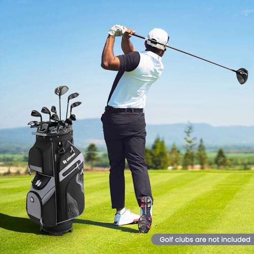 ULTIMATE 14-Way Golf Cart Bag, Lightweight Golf Bag w/Molded Lock Top & Full Length Dividers, Portable Golf Club Bag w/11 Pockets, Cooler Bag, Padded Strap & Rain Hood for Men Women (Black+Grey) - Thumbnail 2
