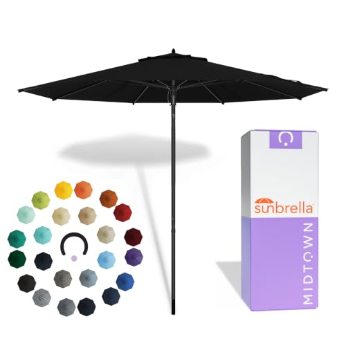 Image of Midtown Umbrellas Push and Pop - 8 Ft Patio Umbrella, Black Canopy