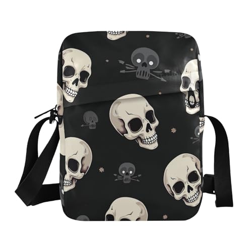 KLL Black Skulls Halloween mens messenger bag Vegan Leather mens crossbody bag Casual Woman Handbag Shoulder Strap