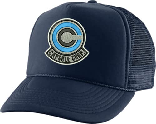 Image of ALLNTRENDS Adjustable Trucker Hat Capsule Corp Embroidered Mesh Baseball Cap Adult Graphic Anime Hats