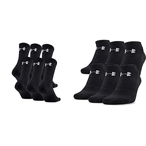 Under Armour Adult Charged Cotton 2.0 Socks, 6-Pairs, Black/Gray, Large & Under Armour Adult Charged Cotton 2.0 No Show Socks, 6-Pairs, Black/Gray, Large