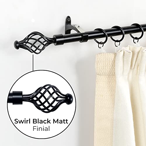 Image of Deco Essential 66 inch-120 inch Extendable Curtain Rod For Door & Windows Adjustable Length Heavy Duty Iron Telescopic Drapery Pole With Swirl Finials (3 /4 inch Diameter, Black Matt)
