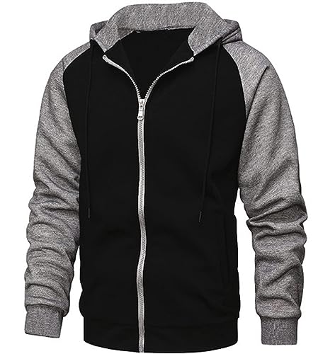 Mens Color Block Zip Up Hoodie Fleece Workout Zipped Hooded Sweatshirts Oversized Loose Sportwear with Pocket