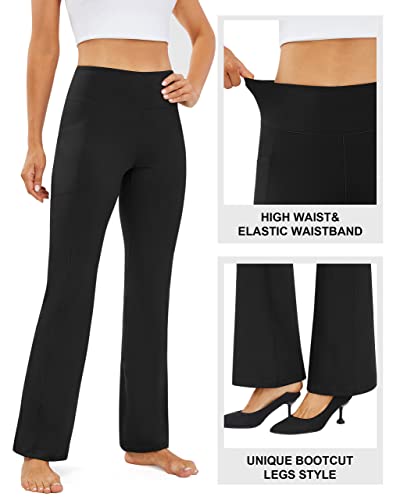 Afitne Women's Bootcut Yoga Pants With Pockets, High Waisted Workout Athletic Bootleg Pants Flared Work Dress Pants Black - M #TOP2