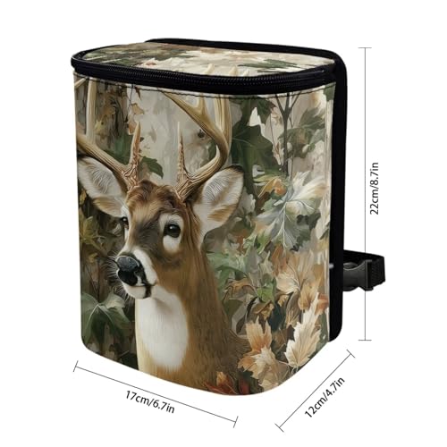 Image of Talayituse Forest Elk Hunting Camo Print Car Trash Can with Lid, Leak Proof Auto Trash Bag Hanging Vehicle Garbage Can Multipurpose Storage Container for Back Seat Road Trip