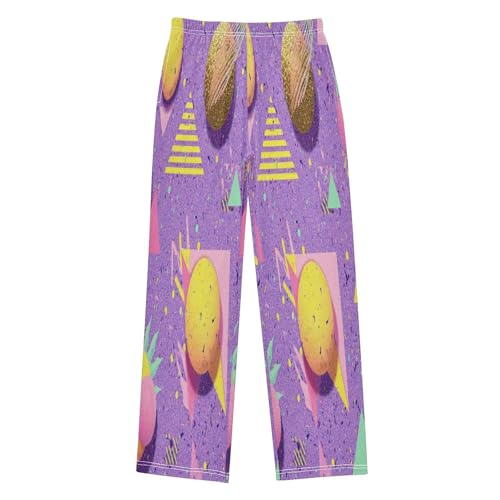 90s Style Geometric Glitter Pattern Pajama Lounge Pants with Pockets Sleepwear Soft Elastic Waist PJ Bottoms 6-14 Years Multi