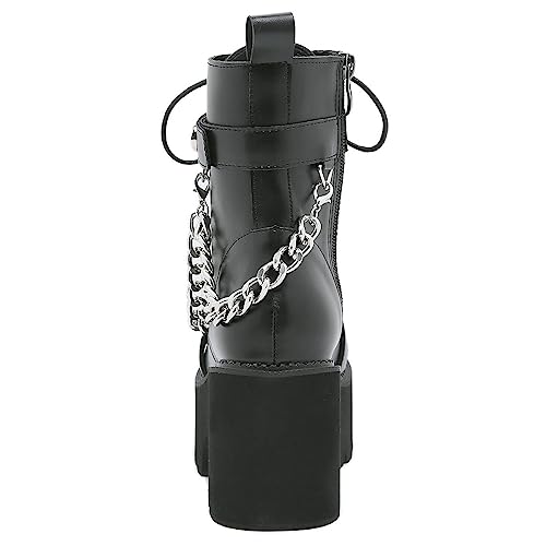 Image of Parisuit Womens Goth Patent Ankle Boots Platform Chunky Combat Boots