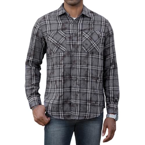 Image of WARHORSEE Flannel Shirt for Men Long Sleeve Button Down Plaid Shirts | Soft Cotton Blend for Multi-season Wear, Lightweight yet Warm, Dual buttoned storage pockets, Machine Washable Easy Care