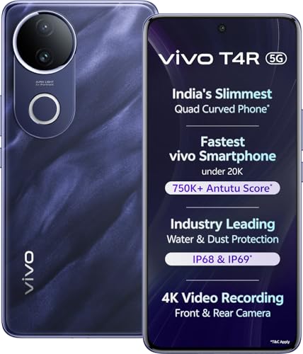 Image of vivo T4R 5G | 6.77 inch Display | 50MP OIS Camera | 32MP Front Camera | Dimensity 7400 5G Processor | 5700mAh Battery (Twilight Blue, 8GB RAM + 256GB Storage) | vivo T4R 5G