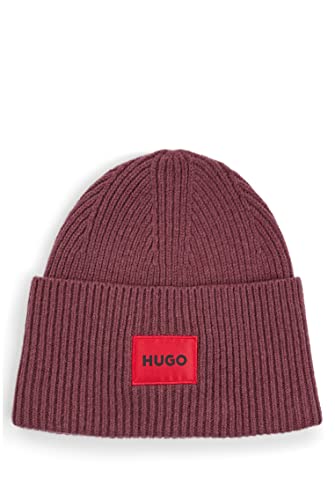HUGO Herren Xaff 5 Mütze aus Woll-Mix mit rotem Logo-Etikett Dunkelrot...