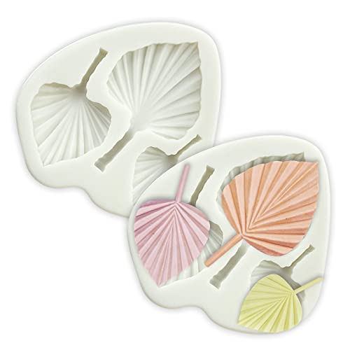 2PCS Leaf Silicone Molds, Fan Palm Leaf Fondant Clay Molds, 3D Palm Leaf Shape Chocolate Candy Molds...