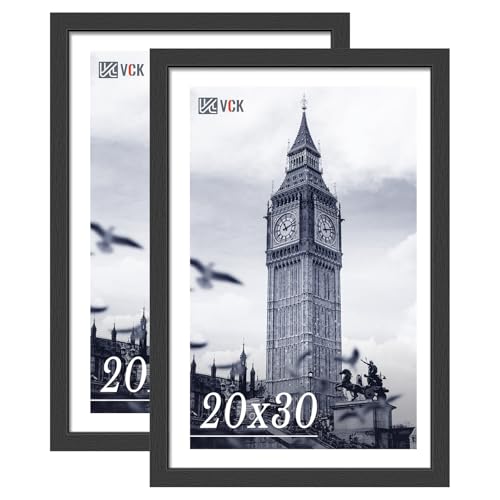 Image of VCK 20x30 Frames - Black, Wide Border Solid Wood Poster Frame, Display Pictures in Horizontal and Vertical, for Home, Office, Gallery, Woodgrain Series, Wall Hanging, 2 Pack