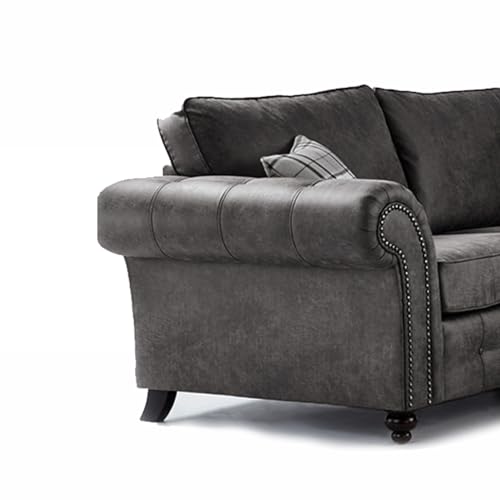 Furnishings For Less UK New Country Oakland Long L Shaped 5 Seater 1 Corner 3 Sofa Charcoal Leather (Left Hand Facing (1 Corner 3), Charcoal Grey) - Image 2
