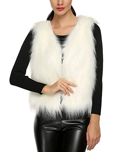 Tanming Women's Fashion Autumn And Winter Warm Short Faux Fur Vests (Small, White)