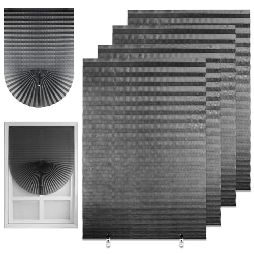 KBIBCK Temporary Blackout Blinds,4 Pack Stick on Curtains,150 x 60cm No Drill Blinds,Thermal Privacy Protection with Clips for Home Bedroom Bathroom Windows Nursery, Loft, Travel RV Car(Gray)