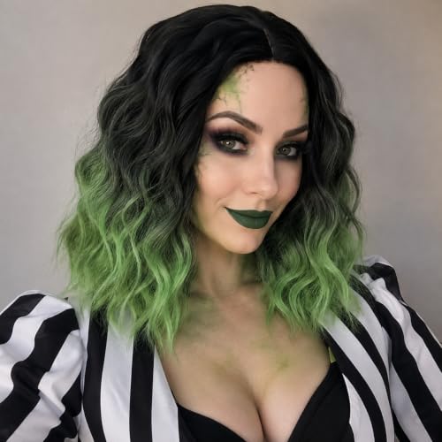 Image of Halloween Cosplay Wig Black to Green Beetle Juice Costume Wigs for Women