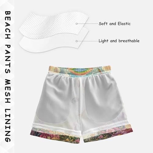 Pigsaly Boys Swim Trunks Rainbow Flower Unicorn Boys Board Shorts Swimsuit Swimwear Summer Bathing Suit XS4