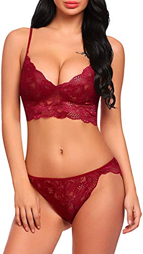 Image of Zoroo Women's Lace Lingerie Bra Panty Set Strappy Babydoll Bodysuit