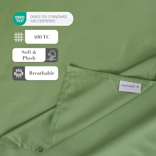 Image of LANE LINEN 400TC Super King Size Bedsheet with 2 Pillow Cases | 100% Cotton 3 Pc Bedding Set (2.74 M x 2.74 M) | Breathable & Wrinkle-Free | Sustainable & Eco Friendly Bedding Set (Green)