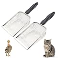 Chicken Poop Scooper for Coop, 2 Pack Chicken Coop Shovel with 0.15inch & 0.2inch Mesh Metal Chicken Coop Rake and Scoop Tool,Sifting Shovel for All Litter Types Easy Clean Kitty Waste Litter