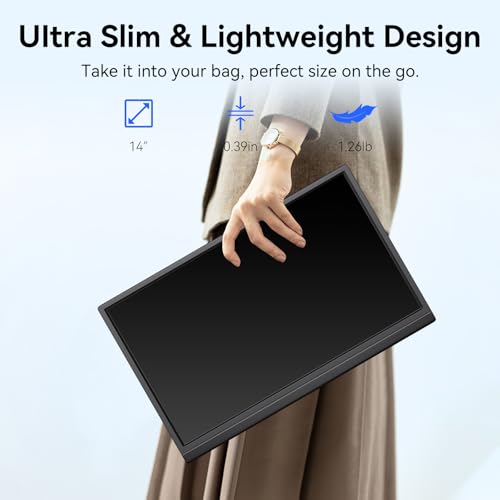 Image of 14 Inch Touchscreen Portable Monitor, FHD 1080P IPS HDR Ultra Slim Travel Screen, USB-C Powered with Built-in Speakers for Laptop, PC, Mac, PS4, PS5, Xbox Gaming Consoles