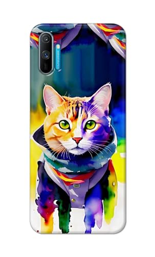Image of Printed Hard Back Cover for Realme C3 | Realme C3i Back Cover (Coloured Cat) -190724(EA)