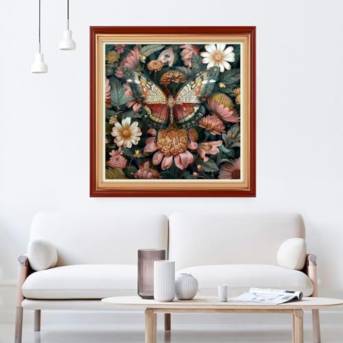 Image of Joyhoor Cross Stitch Kits for Beginners Stamped Cross-Stitch Supplies Needlework preprint Embroidery Kits for Adults DIY Needlepoint Kit Embroidery Patterns 11CT-Colorful Butterfly Flowers 18x18 inch