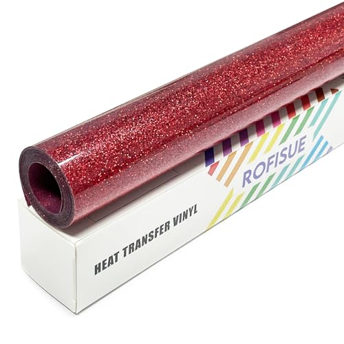 ROFISUE Red Glitter Heat Transfer Vinyl 12 x6FT | Easy Cut & Weed Glitter Iron on Vinyl for T-Shirts | HTV Vinyl Compatible with Cricut & All Cutters for DIY Crafts