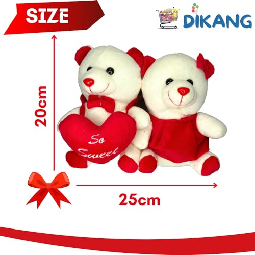 Image of DIKANG Little Cute Couple Teddy Bear for Valentine's Day Gift | Valentine Gift for Boyfriend /Girlfriend /Husband /Wife - 20cm (Off -White)