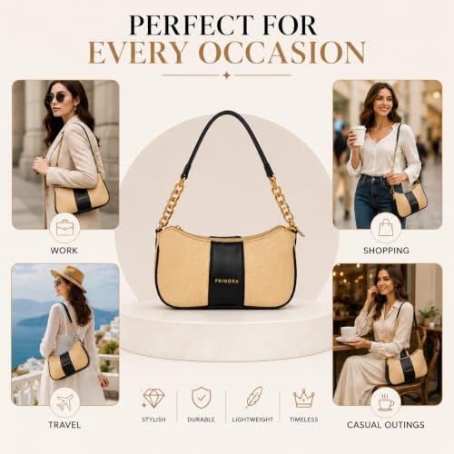 Image of Colorblocked Shoulder Bag for Women with Adjustable & Detachable Sling Strap | Stylish Crossbody & Shoulder Purse | Lightweight Daily Use Handbag for Office, Travel & Casual