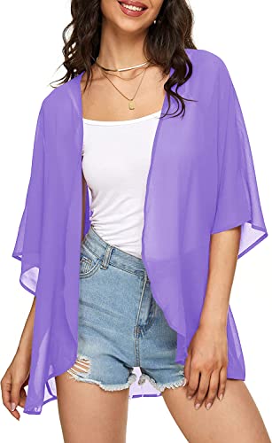 Image of Indian Trendy Women's Solid Puff Sleeve Kimono Cardigan Loose Cover Up Casual Blouse Top Chiffon