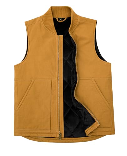 ZENTHACE Winter Work Vest for Men Duck Canvas Insulated Quilted Lined Wind-Resistant Durable Utility Sleeveless Jacket Turmeric L