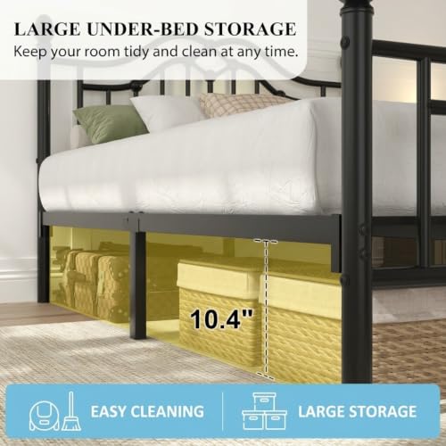 Image of LoVinson Queen Size Bed Frame with Victorian Headboard & Footboard, Black