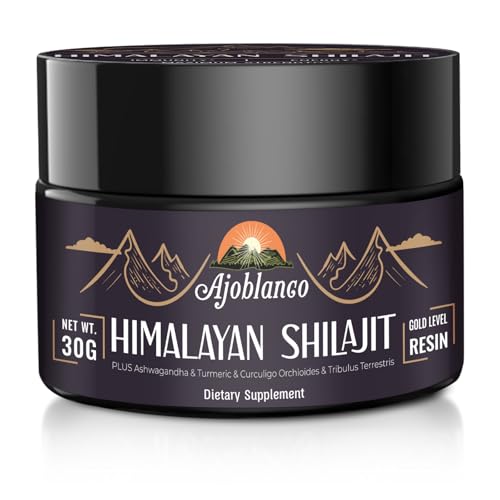 Ajoblanco 600mg Natural Himalayan Organic Shilajit Resin - Himalayan Gold Shilajit Resin with Organic Ayurvedic Blend in High Potency for Energy, Strength & Immunity, Pack of 1