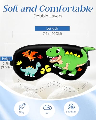 Sleep Mask for Kids - Valentines Gift for Kids Cute Silk Eye Cover for Sleeping Soft Kawaii Eyeshade Animal Eye Blindfold with Adjustable Strap for Boys Teens, Dinosaur - Image 4