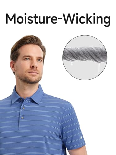 Rouen Polo Shirts for Men Dry Fit Performance Heather Stripe Golf Polo Moisture Wicking Lightweight Breathable Golf Shirts4