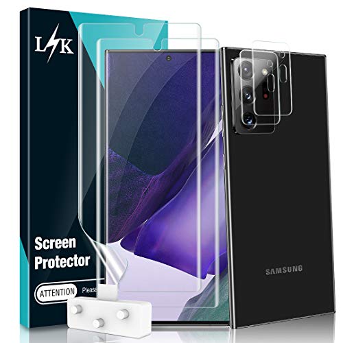 L K [4 Pack] 2 Pack Protector de Pantalla (Película Protectora de TPU) & 2 Pack Protector de Lente de Cámara para Samsung Galaxy Note 20 Ultra, Sin Burbujas Huella Digital Ultrasónica Alta Definición