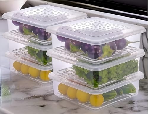 Image of HomeWiz Fridge Storage Containers 2000ml x6 | Air Tight Storage Container Set | Fridge Organiser Storage Boxes |Food Grade BPA-Free Plastic Containers |Stackable, Transparent, for Fruits & Vegetables