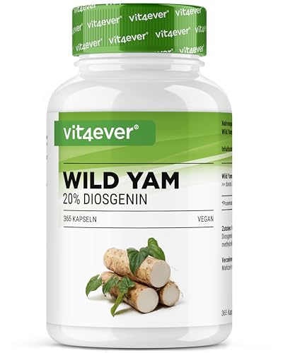 Wild Yam Wurzel Extrakt - 365 Wechseljahre Kapseln - Original Mexican Wild Yamswurzel - Hochdosiert mit 880 mg Extrakt (davon 176mg Diosgenin) je Tagesdosis - Frauen 40+ - Laborgeprüft Vegan