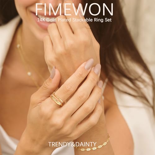 Gold Rings for Women Non Tarnish 14K Gold Plated Stackable Ring Set Simple Trendy Wave Rings Birthday Gifts for Mom Waterproof Gold Jewelry Size 5-103