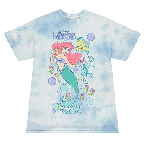 Mens The Little Mermaid Shirt - Under The Sea - Ariel Sebastian Ursula Throwback Classic Tie Dye T-Shirt (Light Blue Dye Small)