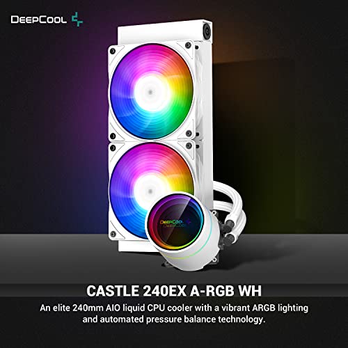 Image of DEEPCOOL CASTLE 240 EX ARGB WH Addressable RGB LED CPU Liquid Cooler I AIO Support Intel LGA2066 /2011-v3 /2011 /1200 /1151 /1150 /1155 /1366 I AMD TRX4 /TR4 /AM4 /AM3+ /AM3 /AM2+ /AM2 /FM2+ /FM2 /FM1