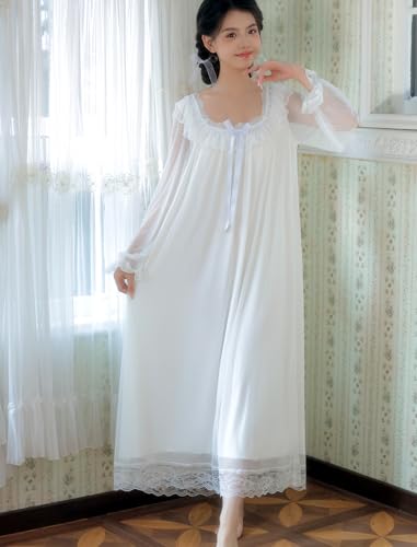 Womens Vintage Victorian Nightgown Square Neck Nightdress Princess Sleepwear Plus Size Lounge Dress2