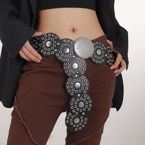 PU Waist Belt With Round Disc Buckle Adjust Length Waist Belt Woman Girls Jeans Dresses Skirt Coat Grommet Waistband4