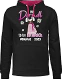 Pullover Herren Frauen Hoodie Kontrast zweifarbig personalisiert mit Namen - Kompatibel mit Oktoberfest Damen Outfit Bedruckt mit - MEI Dirndl is in da Wäsch - Volksfest 2023 - L - Schwarz/Fuchsia
