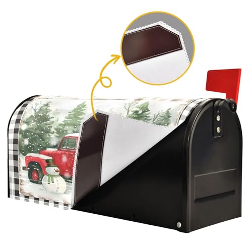 Image of Merry Christmas Truck Tree Magnetic Mailbox Cover Large Size Winter Snowman Buffalo Plaid Mailbox Covers Standard Size Garden Yard Post Wraps Mail Box Cover Outdoor Decorations 25 inch L x 21 inch W