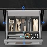 ママ倉 カトラリーケース (伸縮 調節可能） カトラリートレー 3面伸縮 引き出し 伸縮仕切りX1 お手入れ簡単 キッチン収納 引き出し W27~50×D27~38×H4.8 取外し可能 カトラリー 収納 ブラック