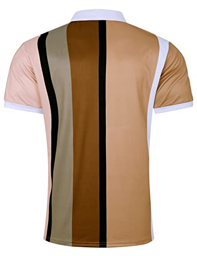 Mens Vinatge Polo Shirts 80S 90S Retro Brown Short Sleeve Zipper Polos T-Shirt Casual Slim Fit Athletic Tennis Golf Tee Shirts Workout Travel Activewear Xx-Large #TOP3
